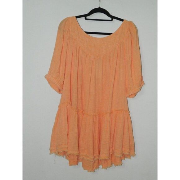 Free People‎ Tunic Top Orange Mystery Land Shirt Coral Size Small - Picture 8 of 11